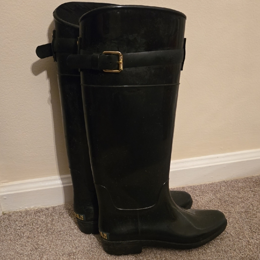 Ralph Lauren Black Embossed Rain Boots